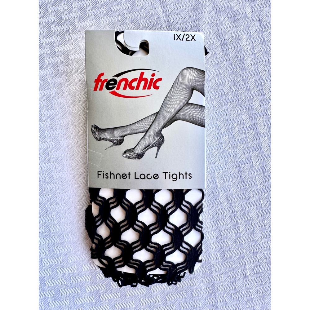 Frenchic Black Fishnet Lace Tights Queen 1X/2X Plus Size Goth Alt Hosiery New